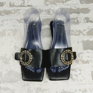 New Open Edit Lely Black Square Toe Slide Sandals V691